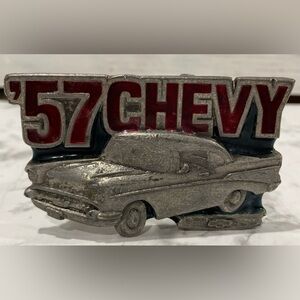 Vintage Pewter 57 Chevy Belt Buckle USA 1989 The Great American Buckle Company